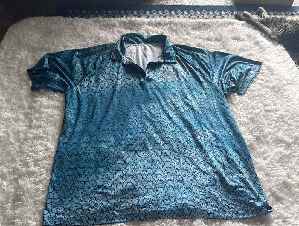 runDisney‎ Mickey Mouse All-Over Print Performance Golf Polo Shirt Blue Large